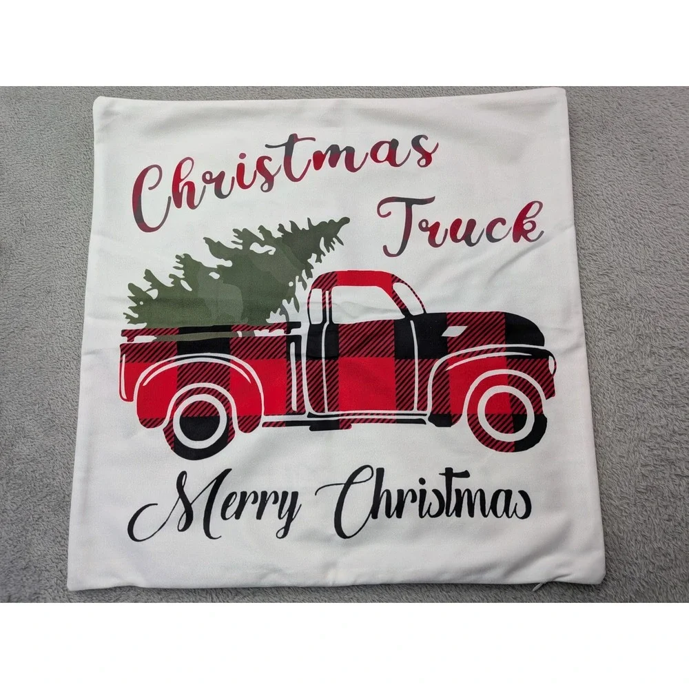 Christmas Pillow Covers Set Buffalo Plaid Snowman Truck Reindeer Holiday Decor